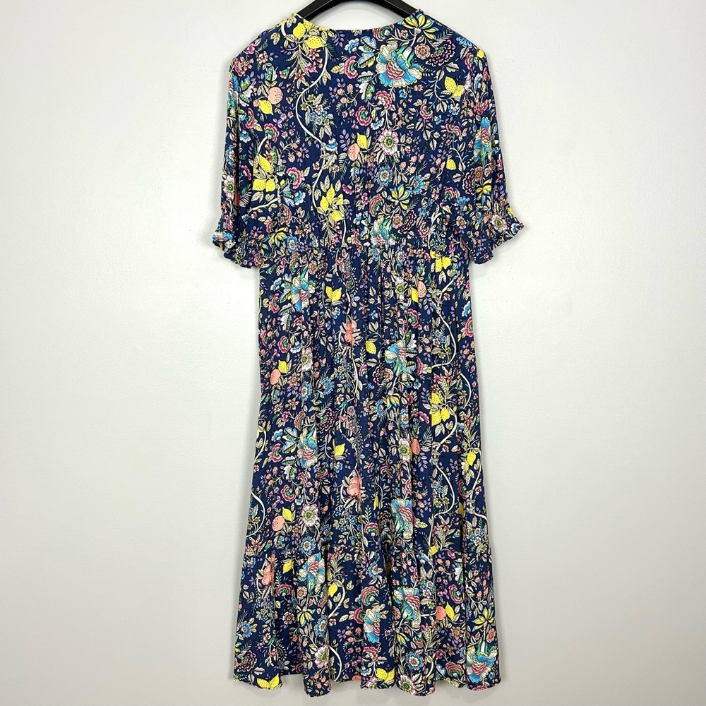 Boden V-Neck Midi Tea Dress Women’s Size 14 Floral Puff Sleeves Colorful Boho - Picture 7 of 8